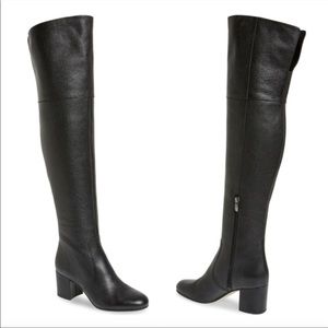 Via Spiga black over the knee pebbled leather block heel boots size 37 / 7 EUC